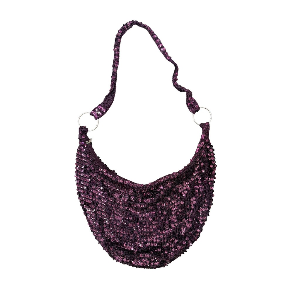 Fashion Express Purple Sequin Hobo Shoulder Bag Y2K Sparkle Crescent Purse